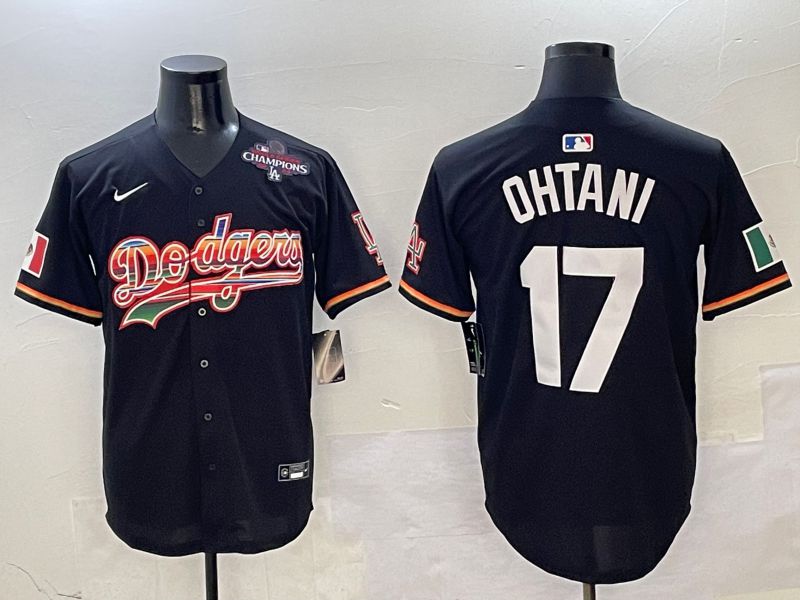 Men Los Angeles Dodgers 17 Ohtani Black rainbow Nike 2025 MLB Jersey style 6